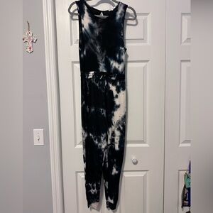 Super soft Black and White Tie-Dye Jumpsuit with pockets and drawingstring waist